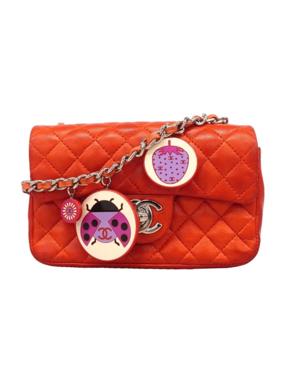 Chanel Shoulder Bag Lambskin Red Silver